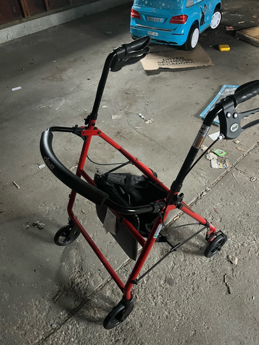 Red 3-Wheel Rollator Walker with Storage Bag